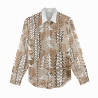 Beige Hawaii Tapa Pattern Women Casual Shirt With Heliconia Vintage Style LT05 - Polynesian Pride