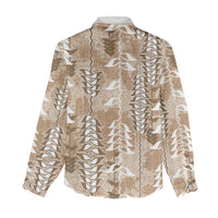 Beige Hawaii Tapa Pattern Women Casual Shirt With Heliconia Vintage Style LT05 - Polynesian Pride