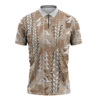 Beige Hawaii Tapa Pattern Zipper Polo Shirt With Heliconia Vintage Style LT05 Beige - Polynesian Pride