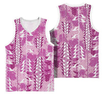 Magenta Hawaii Tapa Pattern Basketball Jersey With Heliconia Vintage Style LT05 - Polynesian Pride