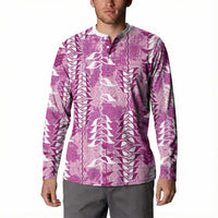 Magenta Hawaii Tapa Pattern Button Sweatshirt With Heliconia Vintage Style LT05 - Polynesian Pride