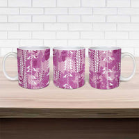 Magenta Hawaii Tapa Pattern Ceramic Mug With Heliconia Vintage Style LT05 - Polynesian Pride