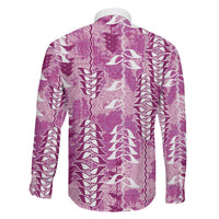 Magenta Hawaii Tapa Pattern Family Matching Long Sleeve Bodycon Dress and Hawaiian Shirt With Heliconia Vintage Style LT05 - Polynesian Pride