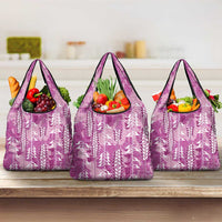 Magenta Hawaii Tapa Pattern Grocery Bag With Heliconia Vintage Style LT05 3-pack One Size Magenta - Polynesian Pride