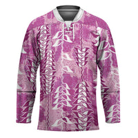 Magenta Hawaii Tapa Pattern Hockey Jersey With Heliconia Vintage Style LT05 Unisex Magenta - Polynesian Pride