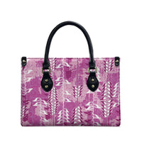Magenta Hawaii Tapa Pattern Leather Bag With Heliconia Vintage Style LT05 - Polynesian Pride