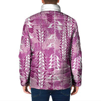 Magenta Hawaii Tapa Pattern Padded Jacket With Heliconia Vintage Style LT05 - Polynesian Pride