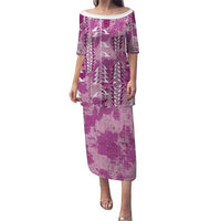 Magenta Hawaii Tapa Pattern Puletasi With Heliconia Vintage Style LT05 Long Dress Magenta - Polynesian Pride