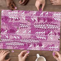 Magenta Hawaii Tapa Pattern Puzzle With Heliconia Vintage Style LT05 - Polynesian Pride