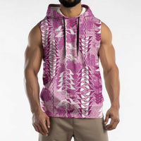 Magenta Hawaii Tapa Pattern Sleeveless Hoodie With Heliconia Vintage Style LT05 - Polynesian Pride
