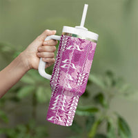 Magenta Hawaii Tapa Pattern Tumbler With Handle With Heliconia Vintage Style LT05 - Polynesian Pride