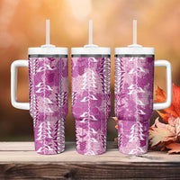 Magenta Hawaii Tapa Pattern Tumbler With Handle With Heliconia Vintage Style LT05 - Polynesian Pride