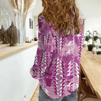 Magenta Hawaii Tapa Pattern Women Casual Shirt With Heliconia Vintage Style LT05 - Polynesian Pride