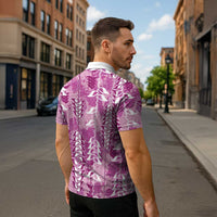 Magenta Hawaii Tapa Pattern Zipper Polo Shirt With Heliconia Vintage Style LT05 - Polynesian Pride
