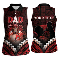 Personalised Tonga Happy Father's Day Women Sleeveless Polo Shirt Ofa Lahi Atu Dad Polynesian Tribal