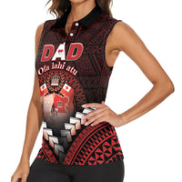 Personalised Tonga Happy Father's Day Women Sleeveless Polo Shirt Ofa Lahi Atu Dad Polynesian Tribal