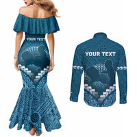 Personalised Fiji Happy Father's Day Couples Matching Mermaid Dress and Long Sleeve Button Shirt Au Lomani Iko Dad Polynesian Tribal