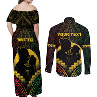 Personalised Vanuatu Happy Father's Day Couples Matching Off Shoulder Maxi Dress and Long Sleeve Button Shirt Mi Lavem Yu Papa Polynesian Tribal
