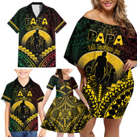 Personalised Vanuatu Happy Father's Day Family Matching Off Shoulder Short Dress and Hawaiian Shirt Mi Lavem Yu Papa Polynesian Tribal