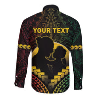 Personalised Vanuatu Happy Father's Day Long Sleeve Button Shirt Mi Lavem Yu Papa Polynesian Tribal LT05 - Polynesian Pride