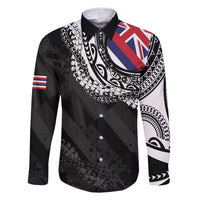 Hawaii Flag Day Family Matching Long Sleeve Bodycon Dress and Hawaiian Shirt Hawaiian Maile Lei LT05 Dad's Shirt - Long Sleeve Black - Polynesian Pride