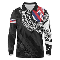 Hawaii Flag Day Long Sleeve Polo Shirt Hawaiian Maile Lei LT05 Black - Polynesian Pride