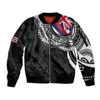 Hawaii Flag Day Sleeve Zip Bomber Jacket Hawaiian Maile Lei LT05 Unisex Black - Polynesian Pride