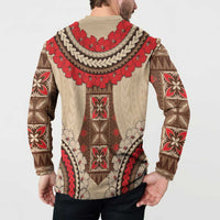 Samoa Language Week Button Sweatshirt Samoan Motif With Red Hibiscus LT05 - Polynesian Pride
