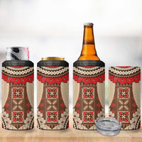 Samoa Language Week 4 in 1 Can Cooler Tumbler Samoan Motif With Red Hibiscus