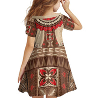 Samoa Language Week Family Matching Off Shoulder Short Dress and Hawaiian Shirt Samoan Motif With Red Hibiscus