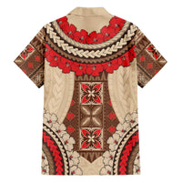 Samoa Language Week Family Matching Off Shoulder Short Dress and Hawaiian Shirt Samoan Motif With Red Hibiscus