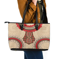 Samoa Language Week Leather Tote Bag Samoan Motif With Red Hibiscus LT05 - Polynesian Pride