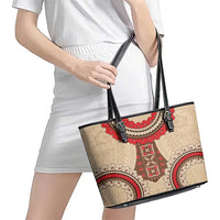 Samoa Language Week Leather Tote Bag Samoan Motif With Red Hibiscus LT05 - Polynesian Pride