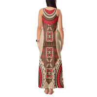 Samoa Language Week Tank Maxi Dress Samoan Motif With Red Hibiscus LT05 - Polynesian Pride