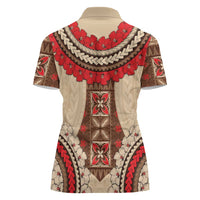 Samoa Language Week Women Polo Shirt Samoan Motif With Red Hibiscus