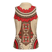 Samoa Language Week Women Sleeveless Polo Shirt Samoan Motif With Red Hibiscus LT05 - Polynesian Pride