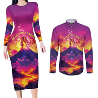 Hawaii Kilauea Volcano Couples Matching Long Sleeve Bodycon Dress and Long Sleeve Button Shirt There Is Pele Goddess Of The Volcano - Polynesian Pride