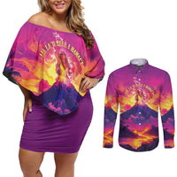 Hawaii Kilauea Volcano Couples Matching Off Shoulder Short Dress and Long Sleeve Button Shirt There Is Pele Goddess Of The Volcano - Polynesian Pride