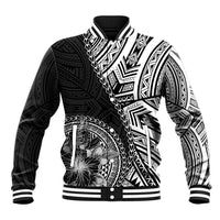 Hibiscus With Black Austronesian Tattoo Pattern Baseball Jacket - Polynesian Pride