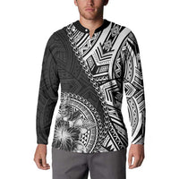 Hibiscus With Black Austronesian Tattoo Pattern Button Sweatshirt - Polynesian Pride
