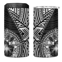 Hibiscus With Black Austronesian Tattoo Pattern 4 in 1 Can Cooler Tumbler - Polynesian Pride