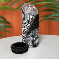 Hibiscus With Black Austronesian Tattoo Pattern 4 in 1 Can Cooler Tumbler - Polynesian Pride