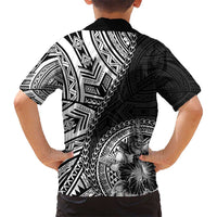 Hibiscus With Black Austronesian Tattoo Pattern Kid Hawaiian Shirt LT05 - Polynesian Pride