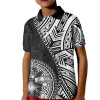 Hibiscus With Black Austronesian Tattoo Pattern Kid Polo Shirt LT05 Kid Black - Polynesian Pride