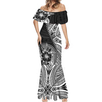 Hibiscus With Black Austronesian Tattoo Pattern Mermaid Dress - Polynesian Pride
