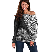 Hibiscus With Black Austronesian Tattoo Pattern Off Shoulder Sweater - Polynesian Pride