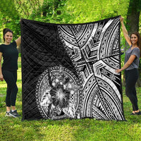 Hibiscus With Black Austronesian Tattoo Pattern Quilt - Polynesian Pride
