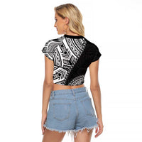 Hibiscus With Black Austronesian Tattoo Pattern Raglan Cropped T Shirt - Polynesian Pride
