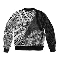 Hibiscus With Black Austronesian Tattoo Pattern Sleeve Zip Bomber Jacket - Polynesian Pride