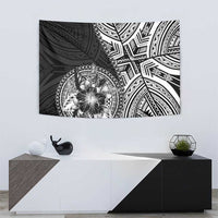 Hibiscus With Black Austronesian Tattoo Pattern Tapestry - Polynesian Pride